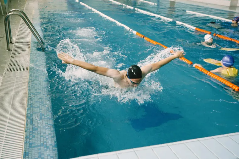 Swimmer training the butterfly stroke