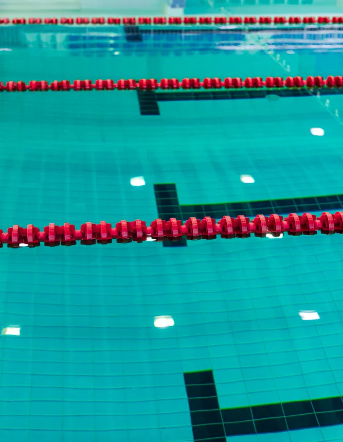 Pool lanes and lane ropes at a public swimming complex