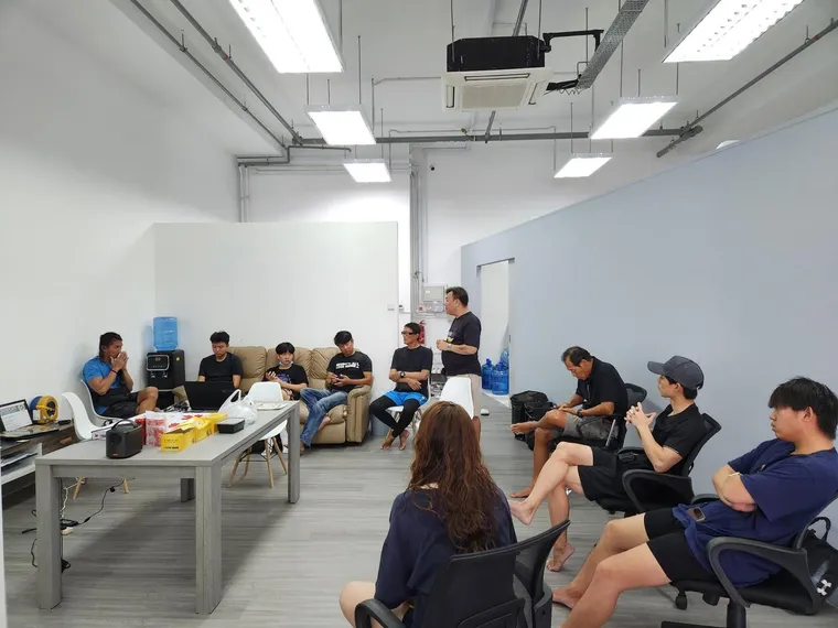 Swimming instructors in a classroom training session